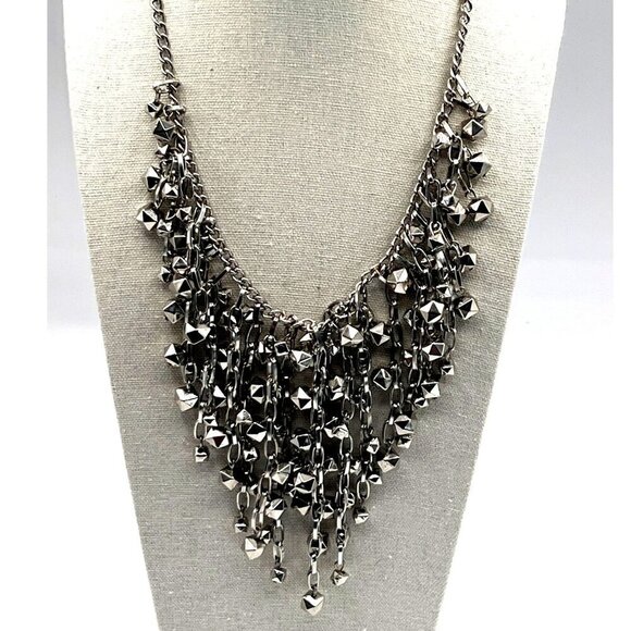 Lia Sophia Silver-Tone Multi-Strand Bib Necklace With Geometric Charms - Picture 1 of 7
